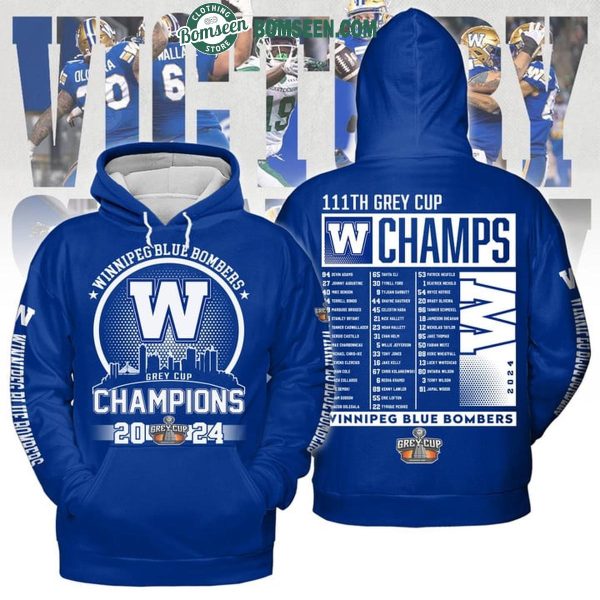 Winnipeg Blue Bombers 111th Grey Cup Champs 2024 Skyline Hoodie T-Shirt Blue Version